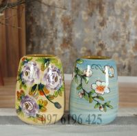 Lọ hoa Bát Tràng dáng ống vẽ hoa