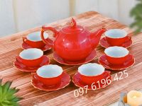 Bộ trà mẫu đơn đỏ viền vàng