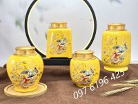 Lọ đựng trà men sứ vàng vinh hoa phú quý