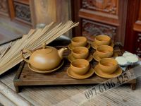 Bộ ấm pha trà Bát Tràng men gốm vàng dáng dẹt