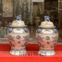 Chóe sứ men rạn lưỡng long chầu nguyệt 60 lít