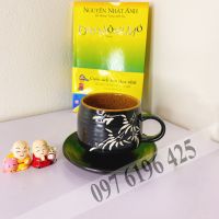 Bộ ly cà phê gốm thân bầu khắc trúc