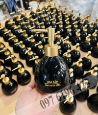 Bình dầu gội sữa tắm gôm sứ dáng chuông màu đen