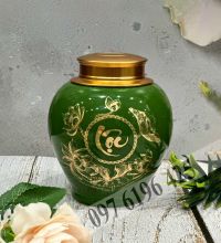 Hũ đựng trà Bát Tràng sen lộc vàng kim xanh lục bảo
