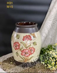 Bình gốm dáng chum vẽ hoa