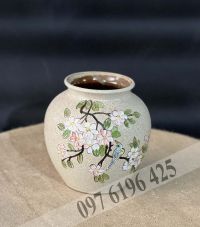 Bình gốm dáng vò tròn vẽ tay cao cấp