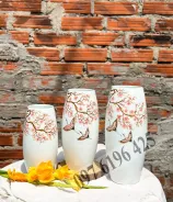 Lọ hoa Bát Tràng dáng bom vẽ chim hạc hoa đào