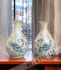 Lọ tỳ bà men rạn vẽ sen cao 65cm