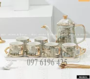 Bộ trà viền vàng dáng eo vân ngọc trai cao cấp
