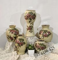 Lọ hoa Bát Tràng men tấm vàng vẽ hoa hồng
