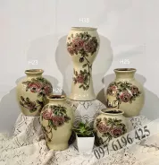 Lọ hoa Bát Tràng men tấm vàng vẽ hoa hồng