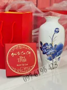 Lọ hoa quà tặng hoa sen xanh vàng kim