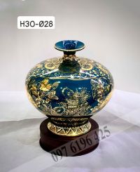 Bình hút lộc Bát Tràng xanh lục vẽ sen cá vàng kim