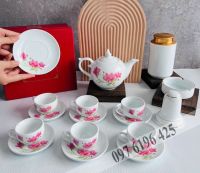 Bộ ấm chén Bát Tràng hoa tường lan