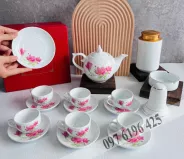 Bộ ấm chén Bát Tràng hoa tường lan
