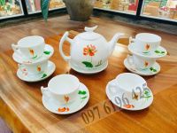 Ấm chén Bát Tràng bưởi cành hoa sen