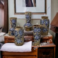 Lọ hoa Bát Tràng men tro vẽ hoa