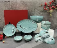 Bát đĩa men ngọc đào trắng gốm Bát Tràng