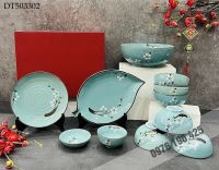 Bát đĩa men ngọc vẽ đào trắng- mẫu 02