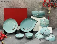 Bát đĩa men ngọc vẽ đào trắng- mẫu 02