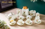 Ấm chén men kem vẽ đài sen