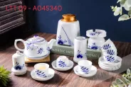 Ấm chén Bát Tràng hoa xanh kèm phụ kiện
