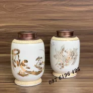 Lọ trà Bát Tràng dáng bí màu trắng viền hoa