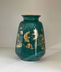 Lọ hoa vẽ vàng dáng chuông màu xanh