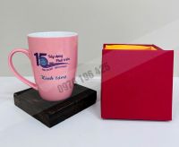 Cốc sứ, ly sứ màu hồng in logo