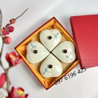 Bộ khay mứt 4 hũ hình tim đào xanh
