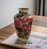 Lọ hoa Bát Tràng vuốt tay vẽ hoa hồng cao 34cm