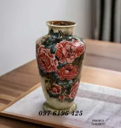 Lọ hoa Bát Tràng vuốt tay vẽ hoa hồng cao 34cm