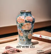 Lọ hoa vuốt tay gốm Bát Tràng vẽ hoa hồng cao 33cm