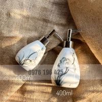 Bình đựng dầu gội sữa tắm dáng xoài họa tiết hoa sen