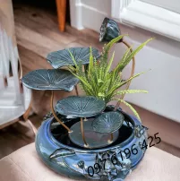 Thác nước phong thủy lá sen 5 tầng màu xanh