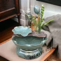 Thác nước phong thủy sen nụ gốm sứ Bát Tràng