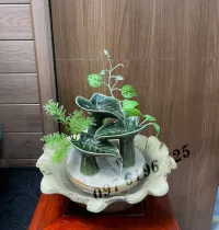 Thác nước phong thủy mini hình lá khoai, bát hoa cúc