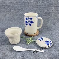 Cốc lọc trà vẽ lá xanh