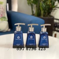 Bình đựng dầu gội men hỏa biến xanh in logo