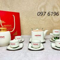 Ấm chén in logo viettel dáng vuông