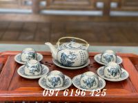 Bộ trà men rạn dáng Tống vẽ nhị cảnh