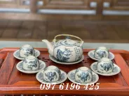 Bộ trà men rạn dáng Tống vẽ nhị cảnh
