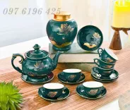 Bộ trà phú quý men xanh sen vàng kim