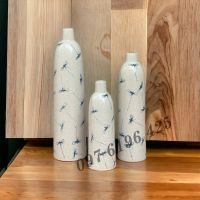 Lọ hoa decor men rạn dáng trụ vẽ chuồn