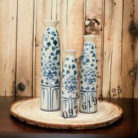 Lọ hoa decor men rạn dáng trụ vẽ hoa dây