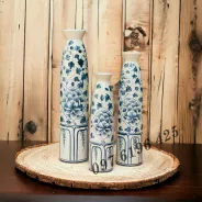 Lọ hoa decor men rạn dáng trụ vẽ hoa dây