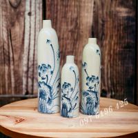 Set lọ hoa decor men rạn dáng trụ vẽ sen