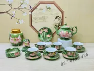 Bộ trà phú quý vân đá xanh vẽ sen kèm phụ kiện