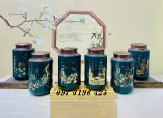 Lọ đựng trà dáng trụ màu xanh lục