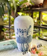 Lọ hoa Bát Tràng dáng bom men trắng vẽ sen